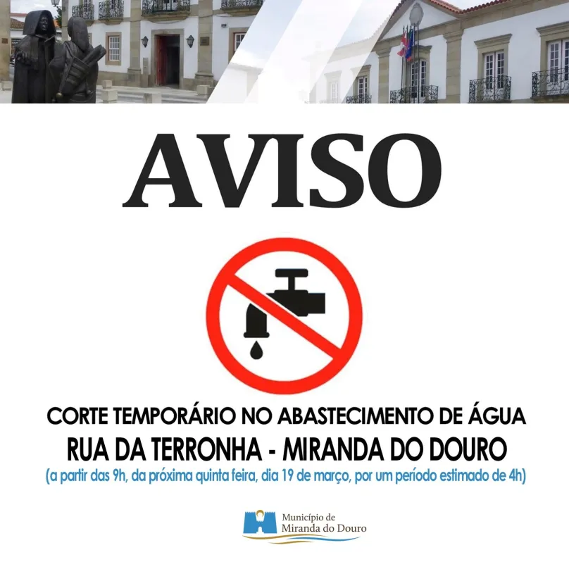 Aviso: Suspensão Temporária do Abastecimento de Água